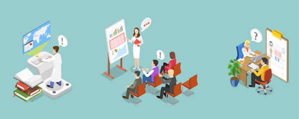 3D Isometric Flat Vector Illustration of Healthcare Services, Medical Statistics Concept Set