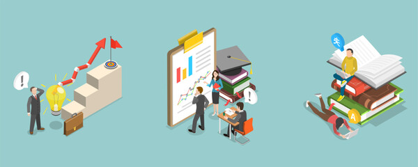 3D Isometric Flat Vector Illustration of Path to Enlightenment, Successful Career Path In Abstract Concepts