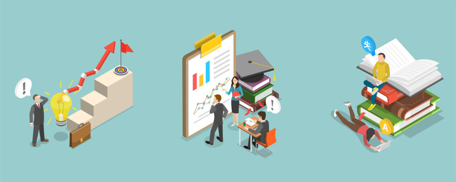3D Isometric Flat Vector Illustration of Path to Enlightenment, Successful Career Path In Abstract Concepts