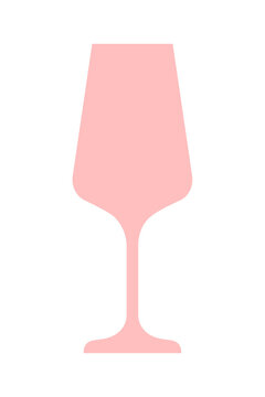 Pink wine glass silhouette illustration, elegant champagne flute icon, minimalist drinkware design, romantic beverage symbol, pastel color, vector style graphic for wedding, celebration, fine dining