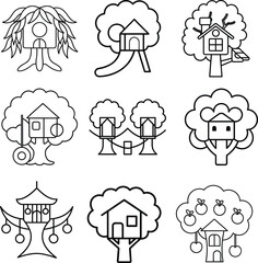 A charming vector set of doodle house icons for a child's coloring book design, perfect for family or holiday illustrations