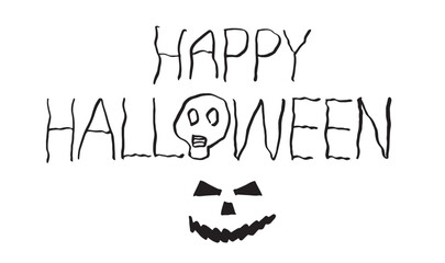 Happy halloween day text font calligraphy hand written lettering script black color skull pumpkin drawing happy halloween day october month horror ghost halloween happy banner poster trick or treat 