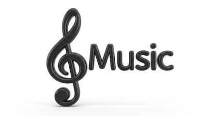 Naklejka premium Black 3 D Treble Clef and Music Text on White Background g clef musical note