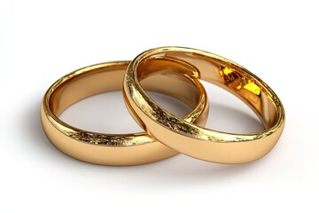Golden wedding rings, intertwined, white background, symbol of love, for marriage announcements