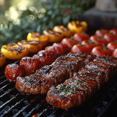 Grilled steak with vegetables