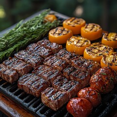 Grilled steak with vegetables