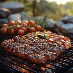 Grilled steak with vegetables