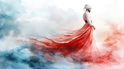 Sufi whirling wearing traditional clothing dancing in the sky