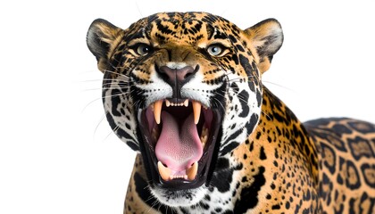 Obraz premium Close-up portrait of a jaguar's head, mouth open wide