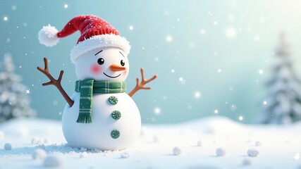 Fototapeta premium Cute 3d cartoon snowman on a transparent background. New Year and Merry Сhristmas clipart 