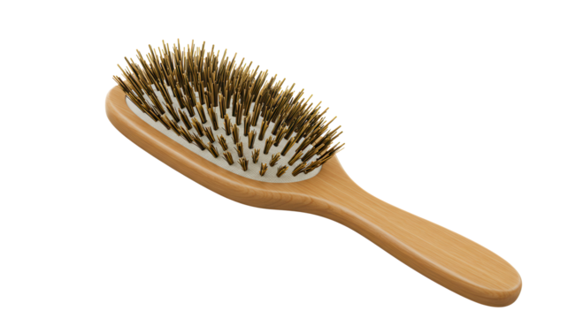 Hairbrush with wooden handle and bristles for styling hair  