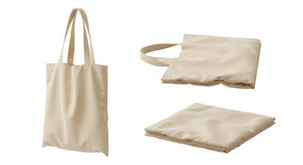 Neutral reusable tote bag displayed in folded and unfolded positions  