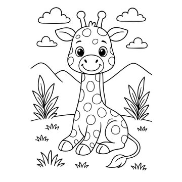 Cute Giraffe Coloring Page
