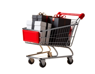 shopping cart with gift boxes