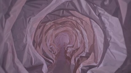 Soft, translucent fabric drapes form a tunnel, creating a mesmerizing and dreamy atmosphere with warm, inviting light filtering through the delicate layers - Powered by Adobe