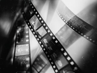 Filmstrips, memories, darkroom, blurry background, nostalgic