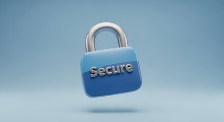 Glossy Blue Padlock with Silver Shackle and Secure Text security protection