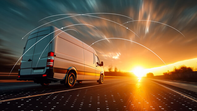 digital data and futuristic UI overlay, concept of autonomous vehicle and AI navigation