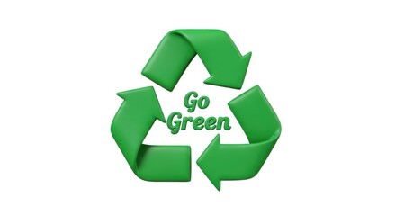 Green 3 D Recycling Symbol with Go Green Text plastic 3d