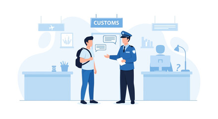 Customs Inspection With Officer And Traveler Airport Security Control