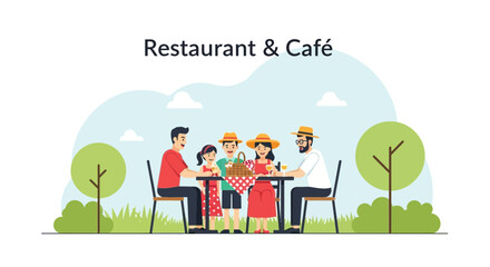 Family Enjoying Outdoor Dining At A Charming Restaurant Or Cafe Terrace