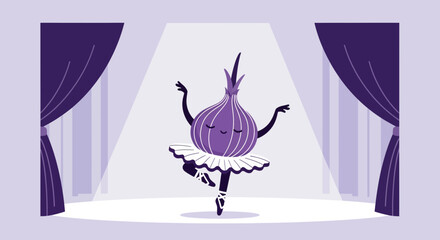 Dancing Onion Ballerina In The Spotlight On Stage Illustration