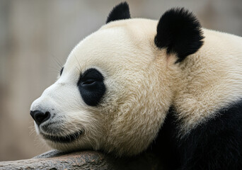 Fototapeta premium A majestic giant panda indulges in rest, its serene expression reflecting the vulnerability and beauty of wildlife