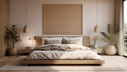 home interior scandinavian style bedroom mock up 3d rendering