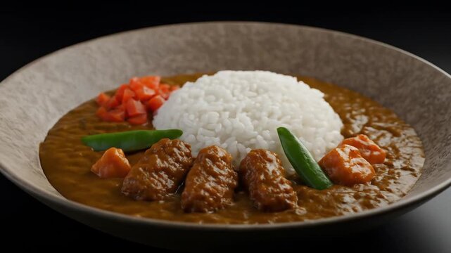 Rich and Flavorful Curry Served with Steamed Rice &ndash; Spiced Sauce with Meat or Vegetables, Aromatic Herbs and Creamy Texture, Traditional Asian Comfort Food
