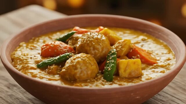 Rich and Flavorful Curry Served with Steamed Rice &ndash; Spiced Sauce with Meat or Vegetables, Aromatic Herbs and Creamy Texture, Traditional Asian Comfort Food
