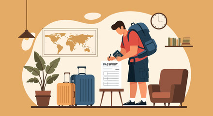 Adventurous Traveler Preparing Paperwork For International Journey In Cozy Home