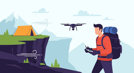 Obraz premium Aerial Views Capturing Majestic Mountain Ranges Exploring Nature Camping With Drone