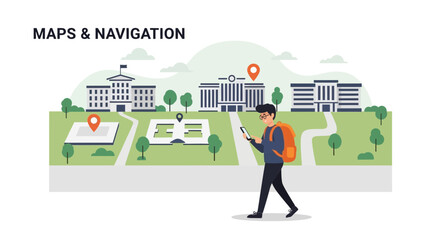 College Campus Navigation: Student Using Mobile App for Campus Exploration