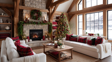 Festive living room with christmas decorations