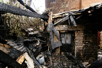 Aftermath of fire. Completely burnt house