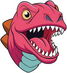 Fierce cartoon dinosaur head with sharp teeth and open mouth roaring loudly