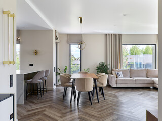 Fototapeta premium interior design. interior photography of an apartment for rent. One-room apartment with a simple and cozy design. High quality photo