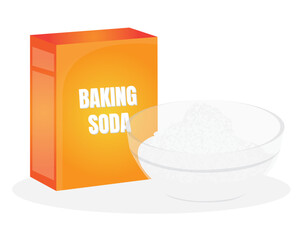 Soda in a craft paper and Glass bowl of baking soda isolated on white.  baking ingredient vector Illustration on a white background.