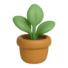 3d plant in pot icon isolated on transparent background. Nature or home decor concept