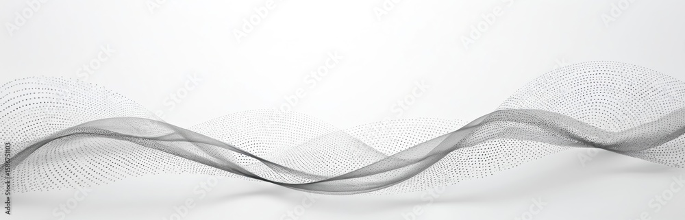 Leinwandbilder Abstract flowing wave pattern composed of many small dots creates dynamic modern design. Smooth lines form grey, white gradient background with sense of depth, motion. Useful for technology,