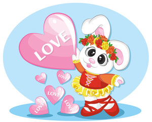 Cool and lovely rabbit illustration. Bunny cute print with love