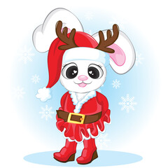 Cute cartoon bunny, merry christmas day.