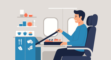 Enjoying Inflight Meal Service On A Commercial Airplane Flying Across Countries