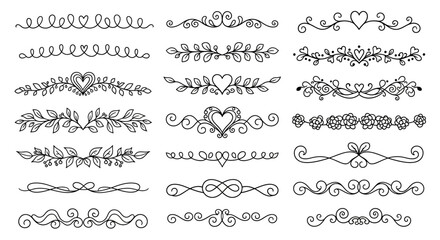 Fototapeta premium Elegant Flourish Design Elements Decorative Dividers with Heart and Swirl Accents for Festive Invitations