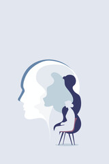 Communication, Man, woman, relationship, couple, Breakdown, Mind, Panic, Psychology, Therapy, Business, Soul, Trauma, Depression, Healing, Thoughts, Artwork, Vector