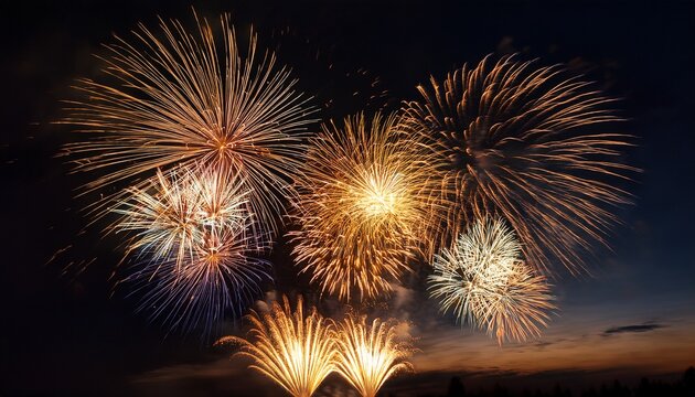 bright fireworks explode in the dark sky creating a stunning visual display