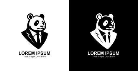 Professional black suit panda head logo design