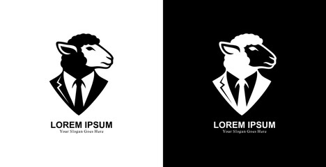 Professional black suit sheep head logo design
