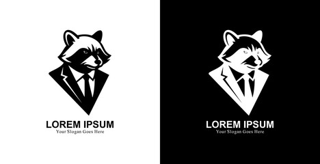 Professional black suit raccoon head logo design