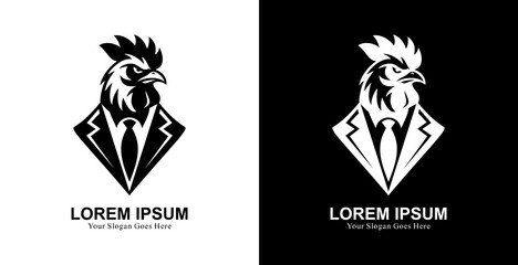 Professional black suit rooster head logo design
